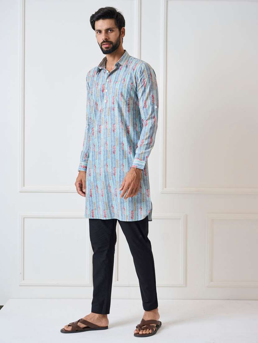 men printed long sleeve pathani kurta salwar set - 22481051 -  Standard Image - 3