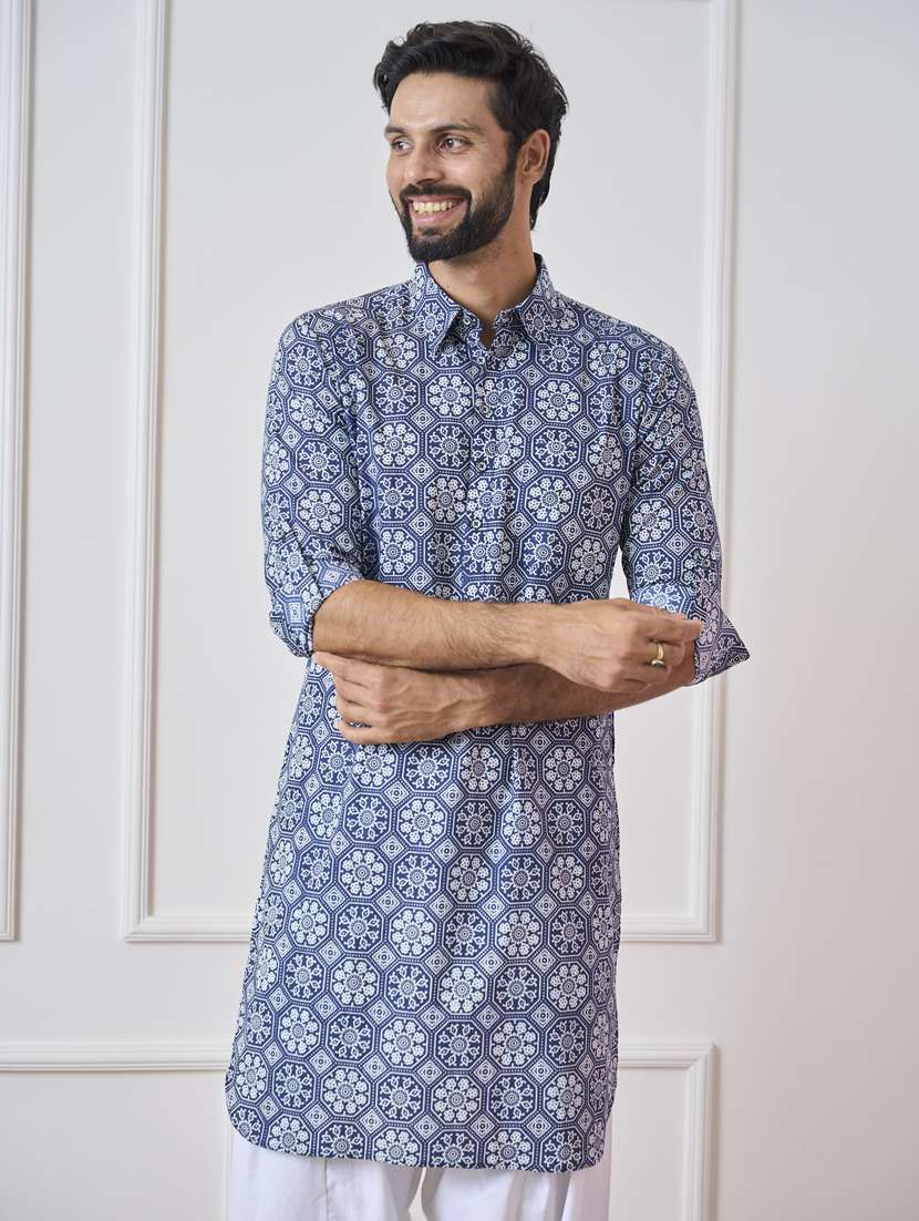 Men Printed Long Sleeve Pathani Kurta Salwar Set - 22481052 -  Standard Image - 3