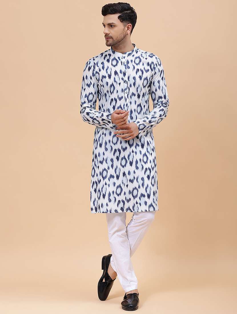 men printed mandarin neck kurta pyjama set - 22481057 -  Standard Image - 3