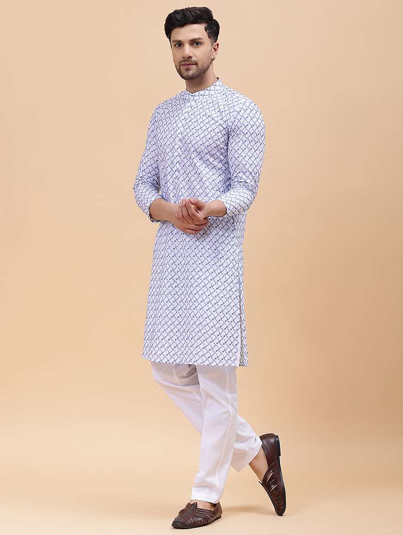 men solid with work mandarin neck kurta pyjama set - 22481065 -  Standard Image - 3