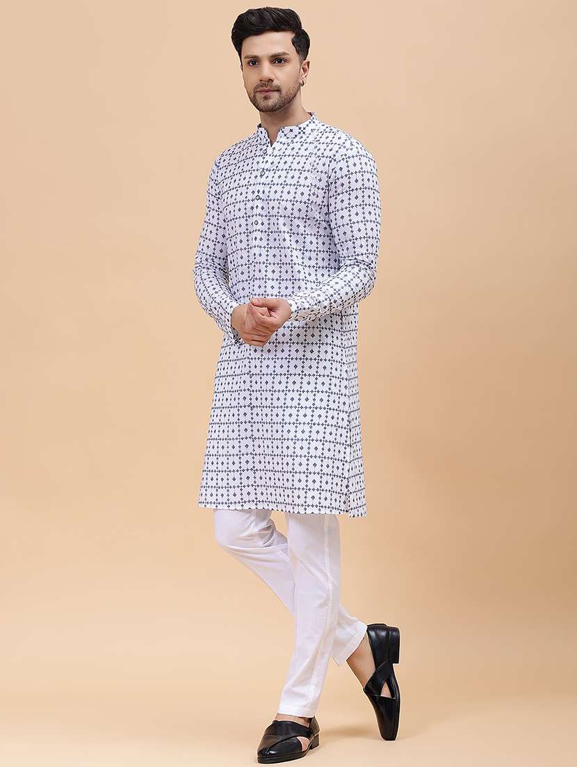 men solid with work mandarin neck kurta pyjama set - 22481070 -  Standard Image - 3