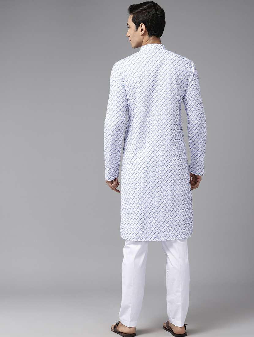 Men Solid With Work Mandarin Neck Kurta Pyjama Set - 22481093 -  Standard Image - 3