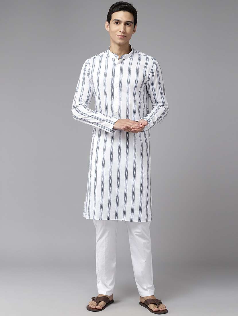 men solid with work mandarin neck kurta pyjama set
