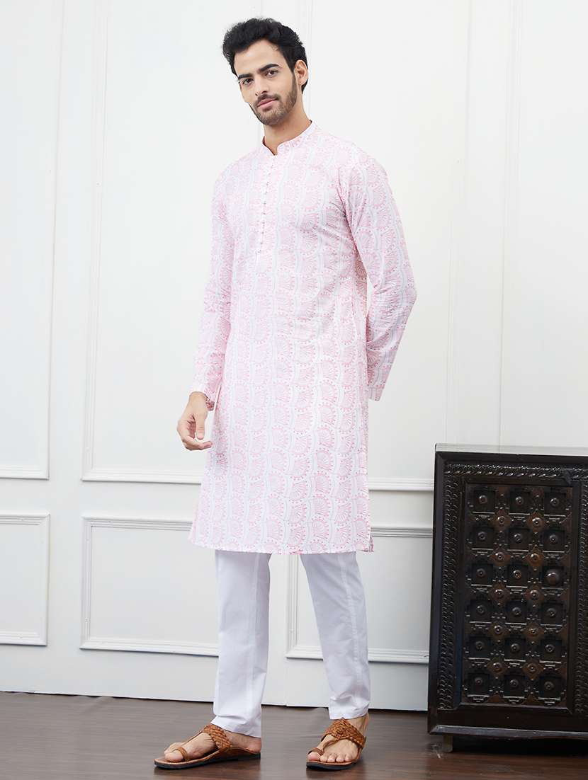 men solid with work mandarin neck kurta pyjama set - 22481118 -  Standard Image - 3