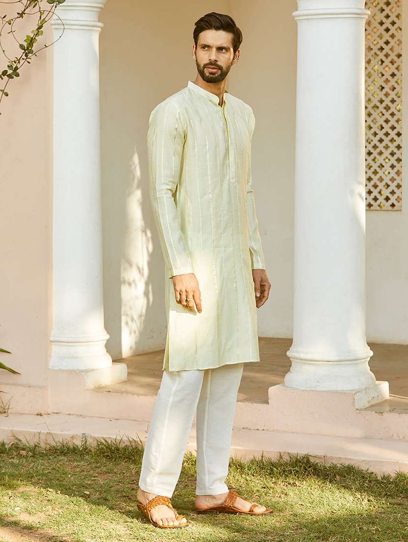 men solid with work mandarin neck kurta pyjama set - 22481140 -  Standard Image - 3