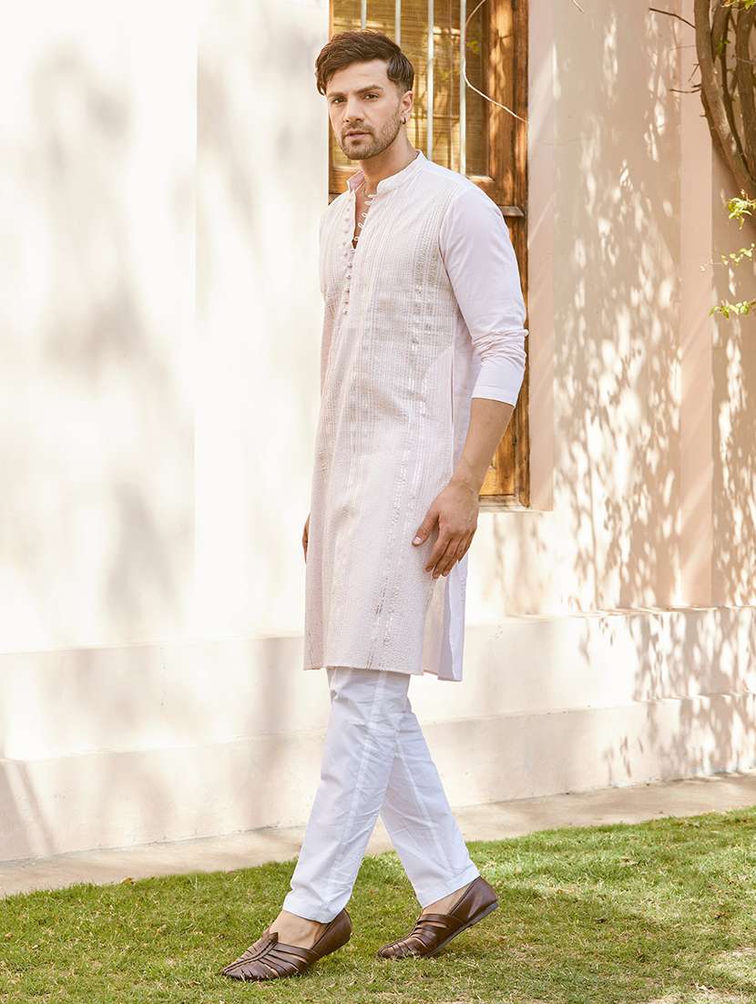 men solid with work mandarin neck kurta pyjama set - 22481150 -  Standard Image - 3