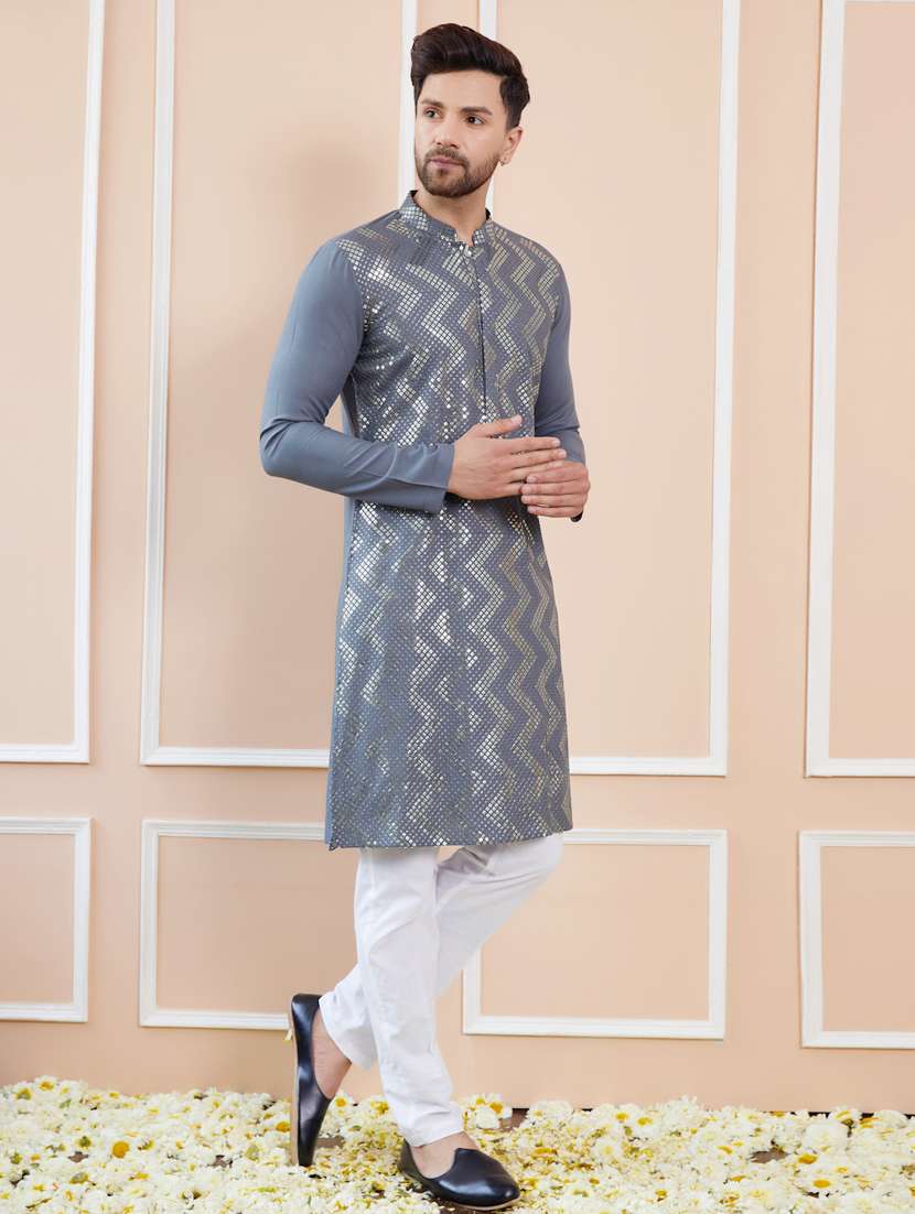 men solid with work mandarin neck kurta pyjama set - 22481169 -  Standard Image - 3