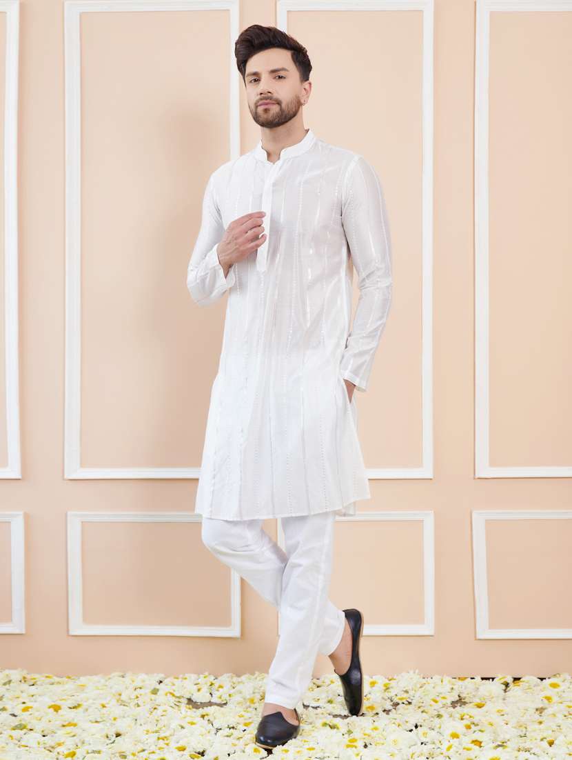 men solid with work mandarin neck kurta pyjama set - 22481177 -  Standard Image - 3