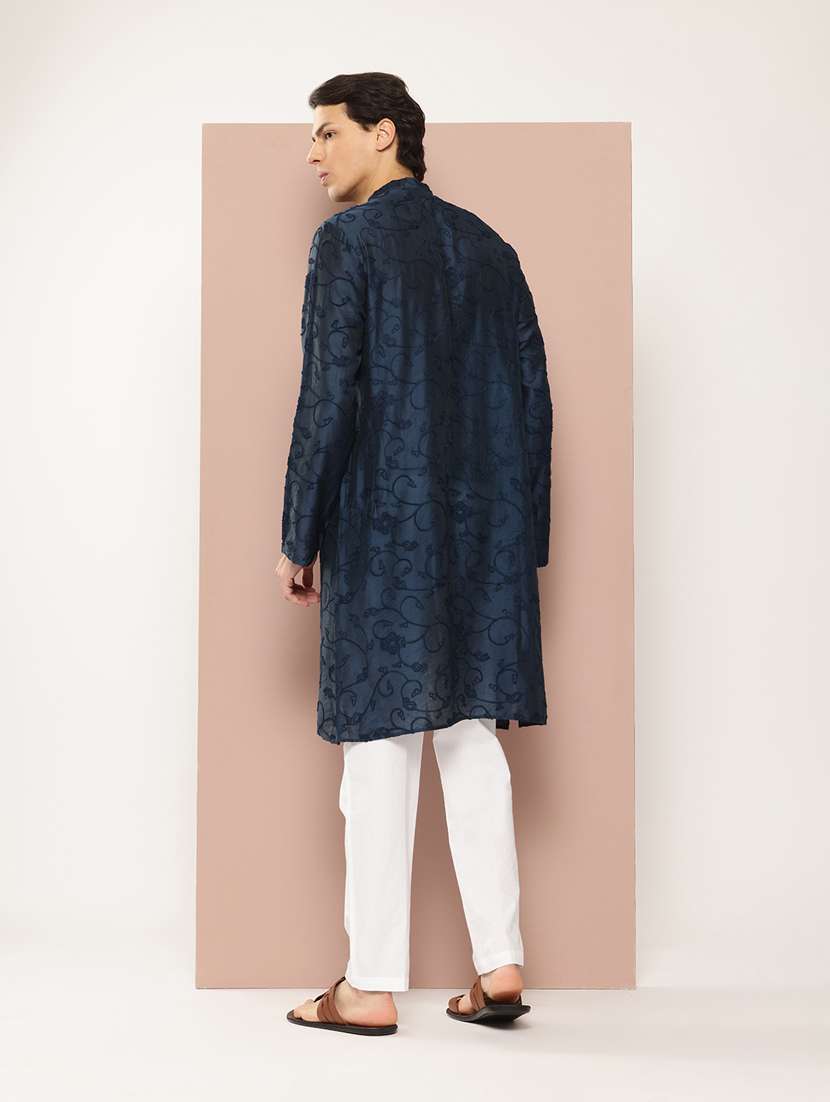 men solid with work mandarin neck kurta pyjama set - 22481233 -  Standard Image - 3