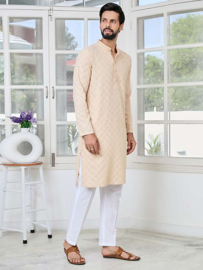 men solid with work mandarin neck kurta pyjama set - 22481244 -  Standard Image - 3