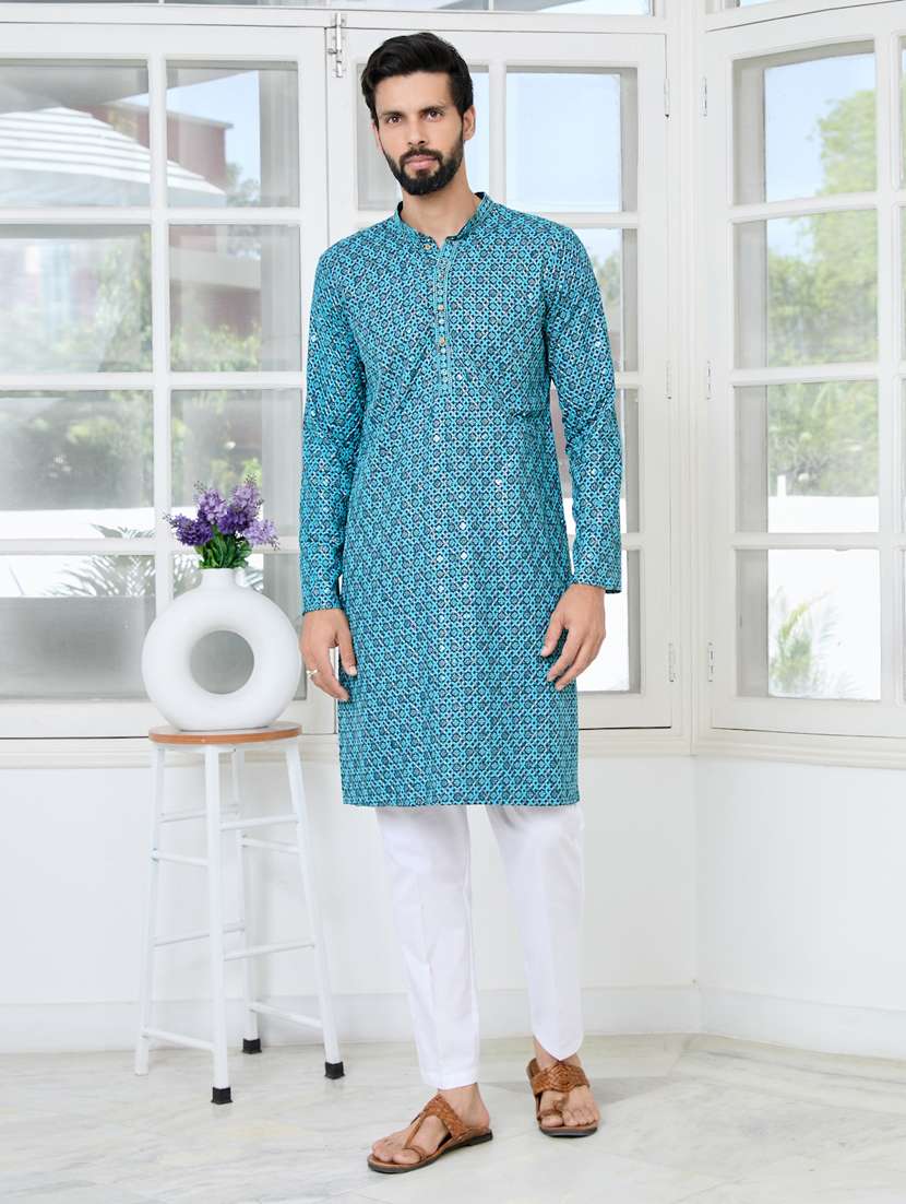 men solid with work mandarin neck kurta pyjama set