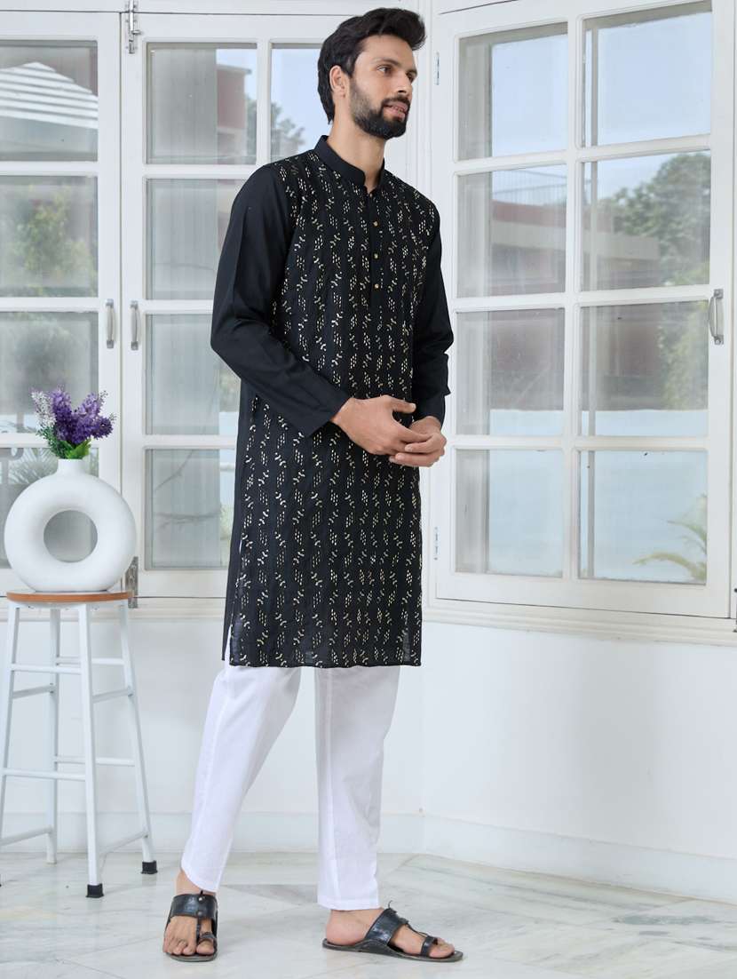 Men Solid With Work Mandarin Neck Kurta Pyjama Set - 22481264 -  Standard Image - 3