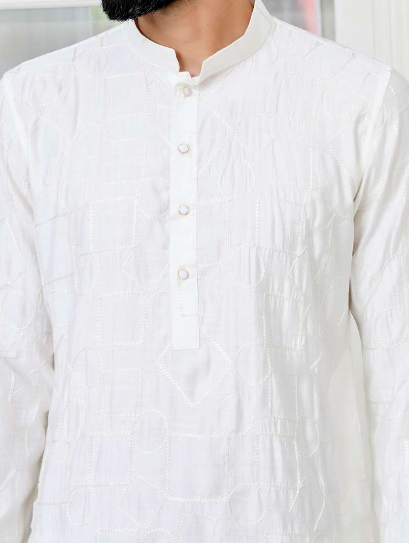 men solid with work mandarin neck kurta pyjama set