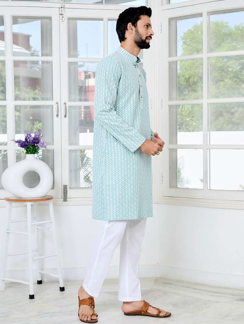 men solid with work mandarin neck kurta pyjama set - 22481292 -  Standard Image - 3