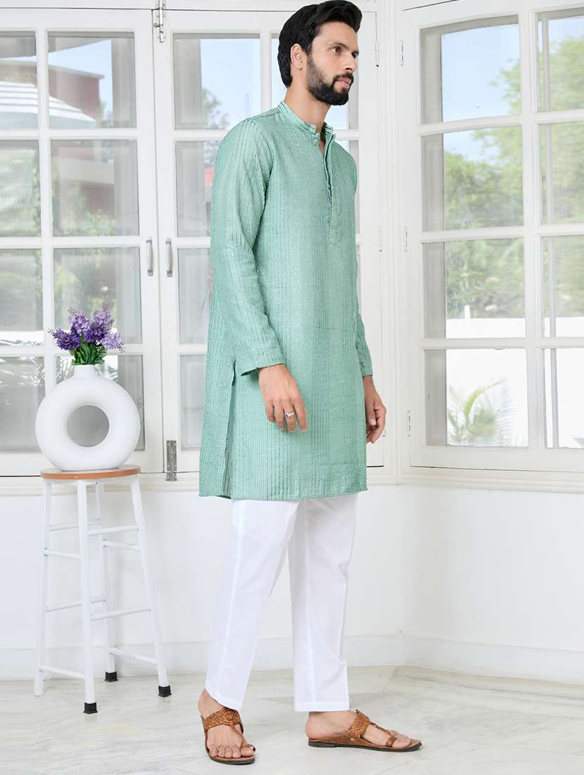 men solid with work mandarin neck kurta pyjama set - 22481365 -  Standard Image - 3