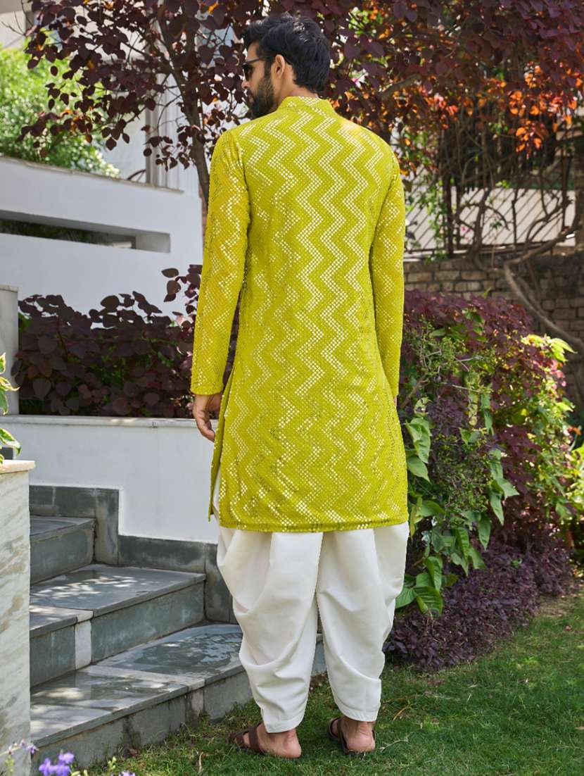 men solid with work mandarin neck kurta salwar set - 22481391 -  Standard Image - 3