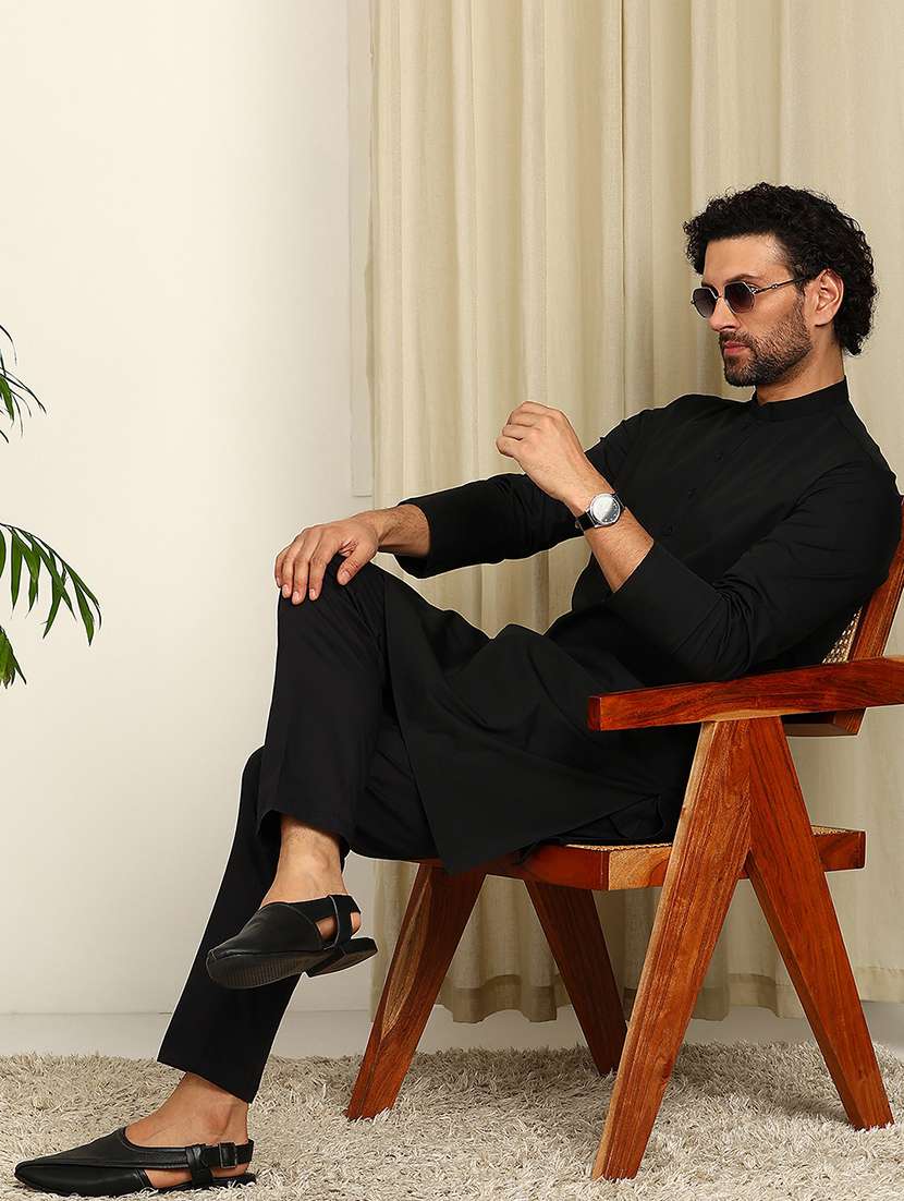 Men Solid Mandarin Neck Kurta Pyjama Set - 22481499 -  Standard Image - 3