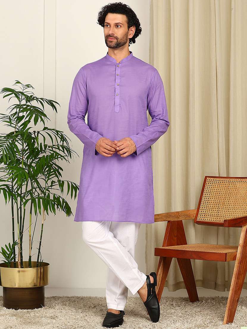 men solid mandarin neck kurta pyjama set
