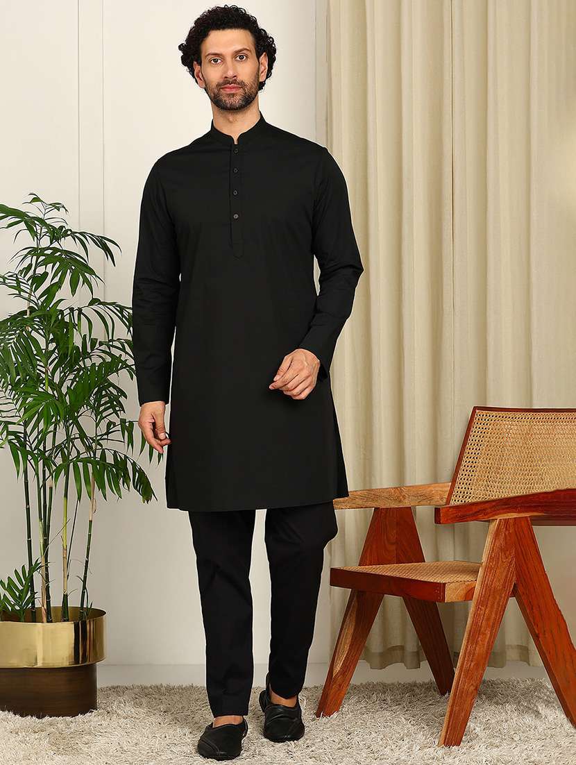men solid mandarin neck kurta pyjama set