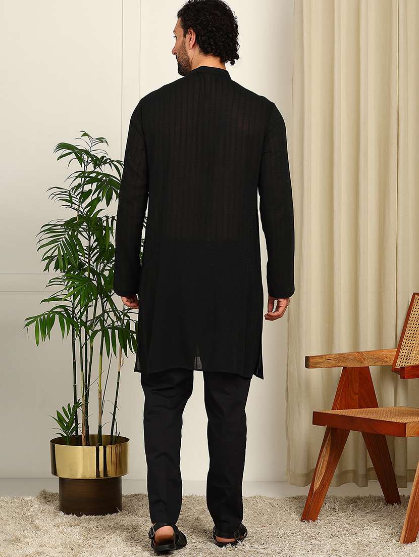 men solid mandarin neck kurta pyjama set - 22481543 -  Standard Image - 3