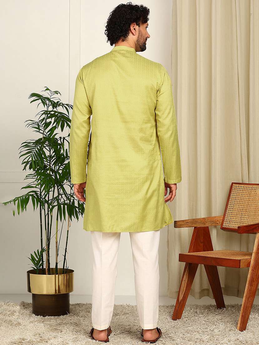 men solid with work mandarin neck kurta pyjama set - 22481544 -  Standard Image - 3
