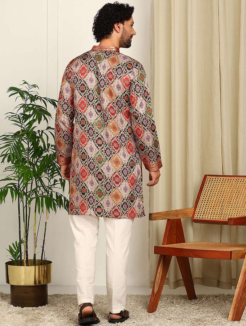 men printed mandarin neck kurta pyjama set - 22481548 -  Standard Image - 3