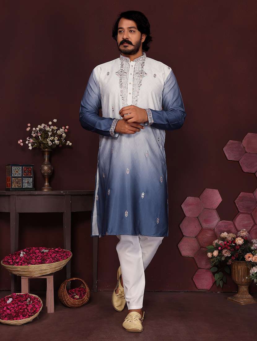 men ombre mandarin neck long kurta