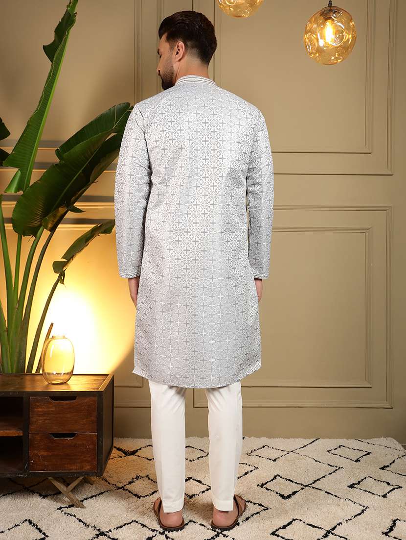 Men Self Design Mandarin Neck Long Kurta - 22481594 -  Standard Image - 3