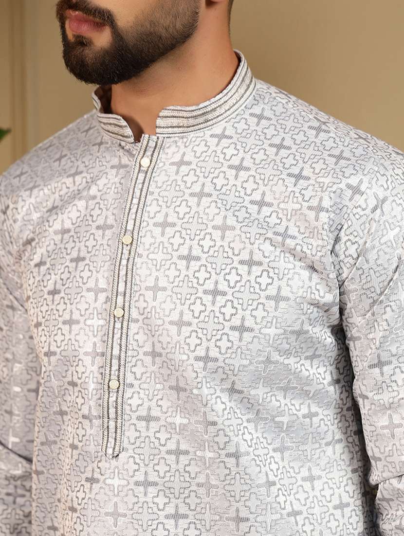 Men Self Design Mandarin Neck Long Kurta - 22481594 -  Standard Image - 5