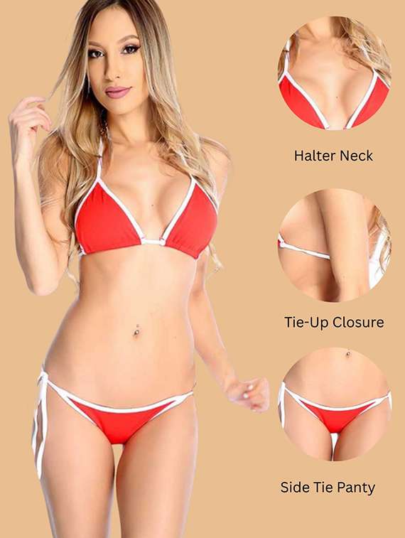  nylon halter neck bikini set with lace - 22481679 -  Standard Image - 3
