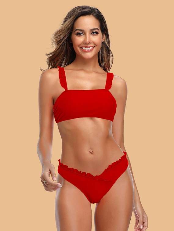  nylon halter neck bikini set with lace