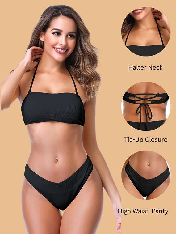  nylon halter neck bikini set with lace - 22481685 -  Standard Image - 3