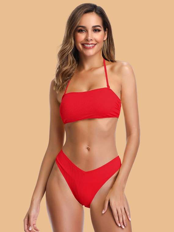  nylon halter neck bikini set with lace