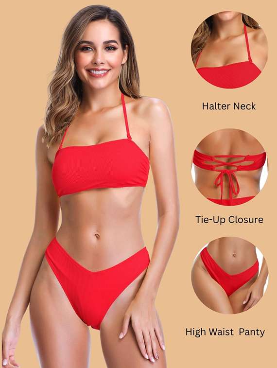  nylon halter neck bikini set with lace - 22481686 -  Standard Image - 3