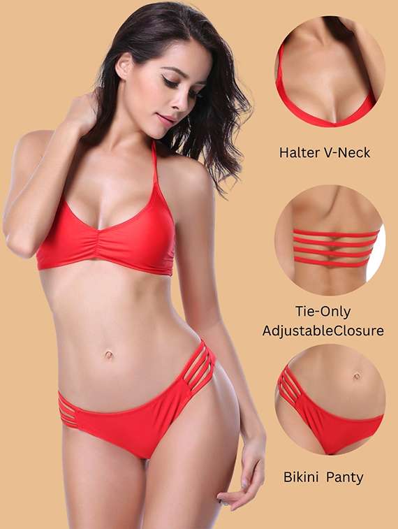  nylon halter neck bikini set with lace - 22481696 -  Standard Image - 3