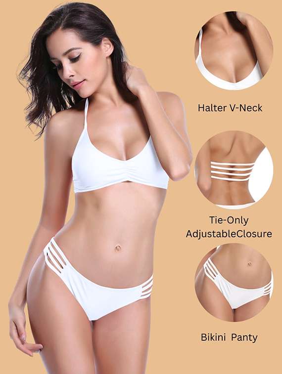  nylon halter neck bikini set with lace - 22481697 -  Standard Image - 3