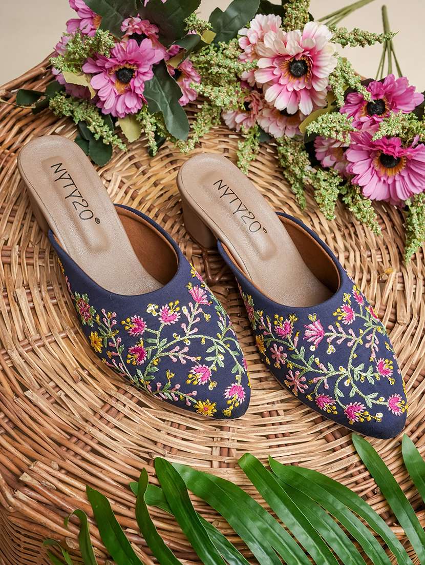 women embroidered slip on mule