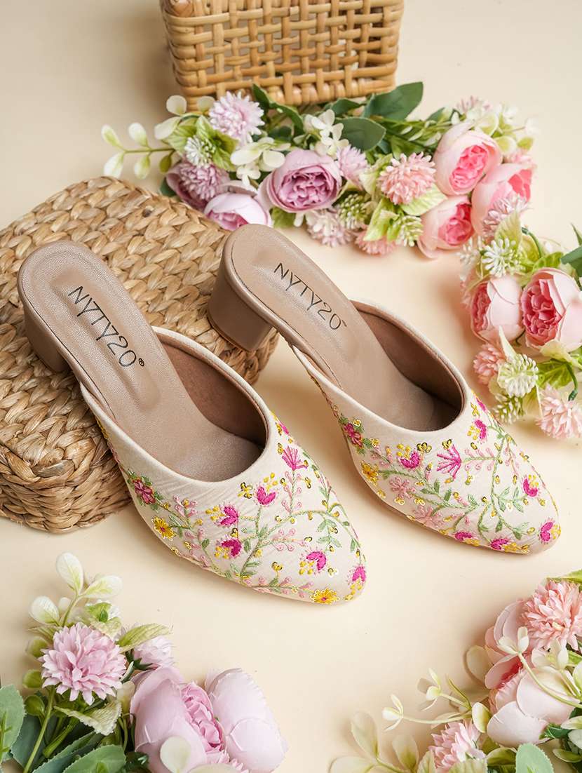 women embroidered slip on mule