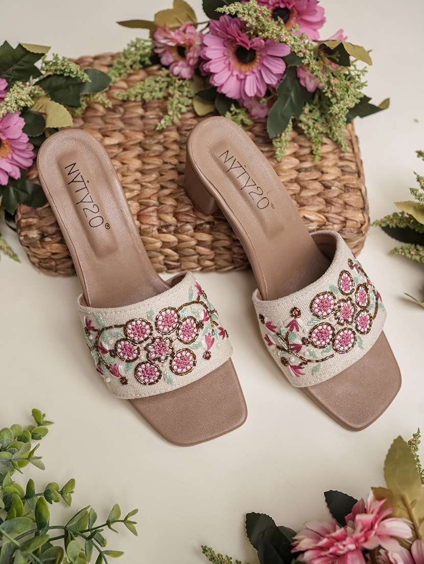 women embroidered slip on sandal