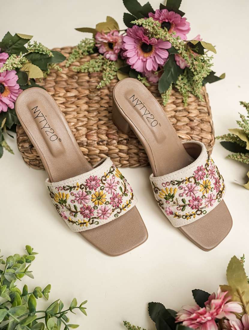 women embroidered slip on sandal
