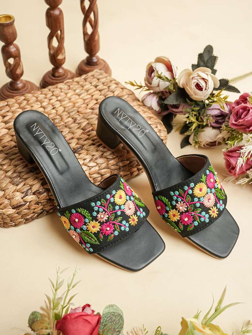 women embroidered slip on sandal