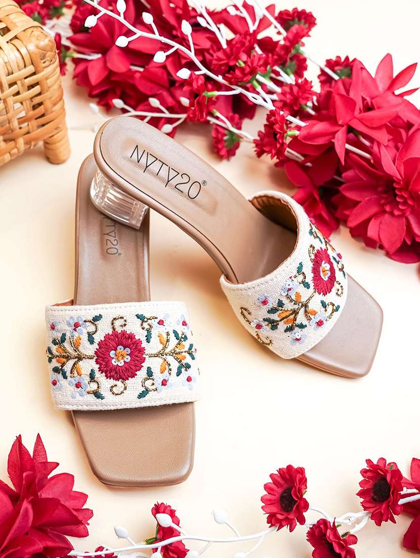 women embroidered slip on sandal