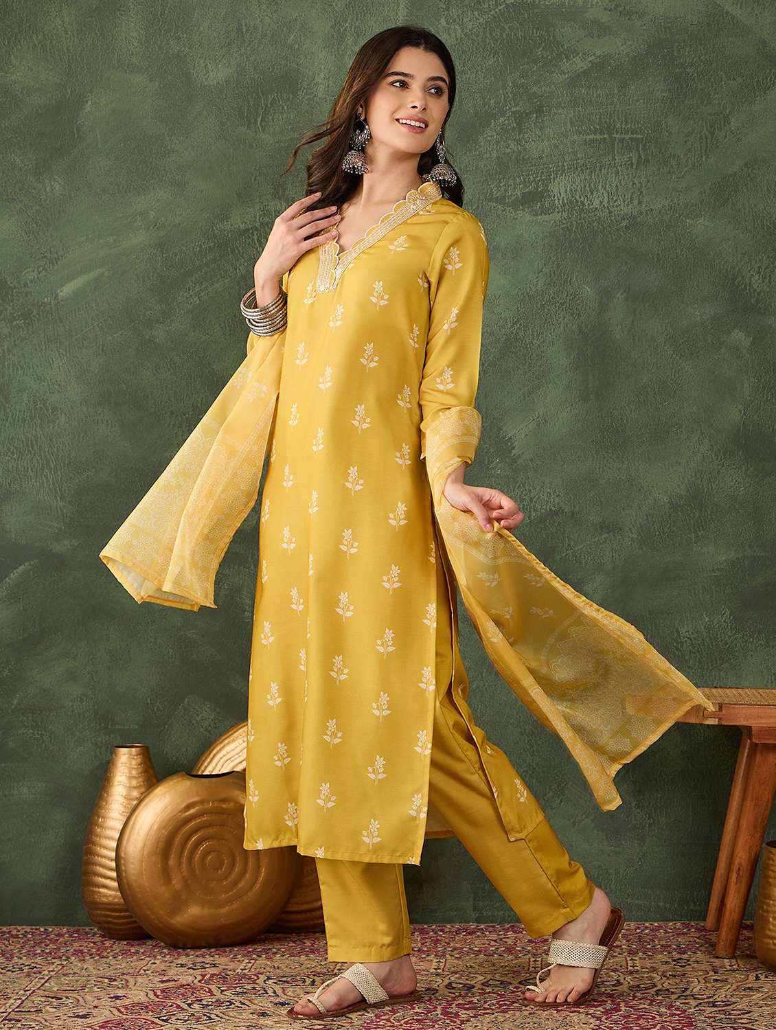 women printed three quarter sleeve kurta pant with dupatta set - 22481750 -  Standard Image - 3