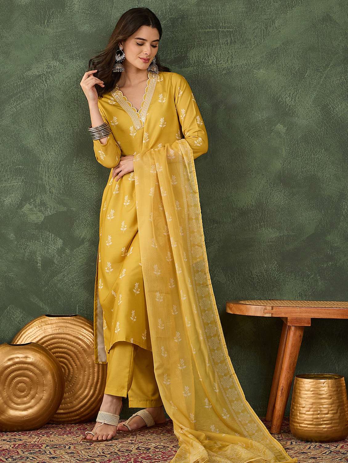 women printed three quarter sleeve kurta pant with dupatta set - 22481750 -  Standard Image - 5