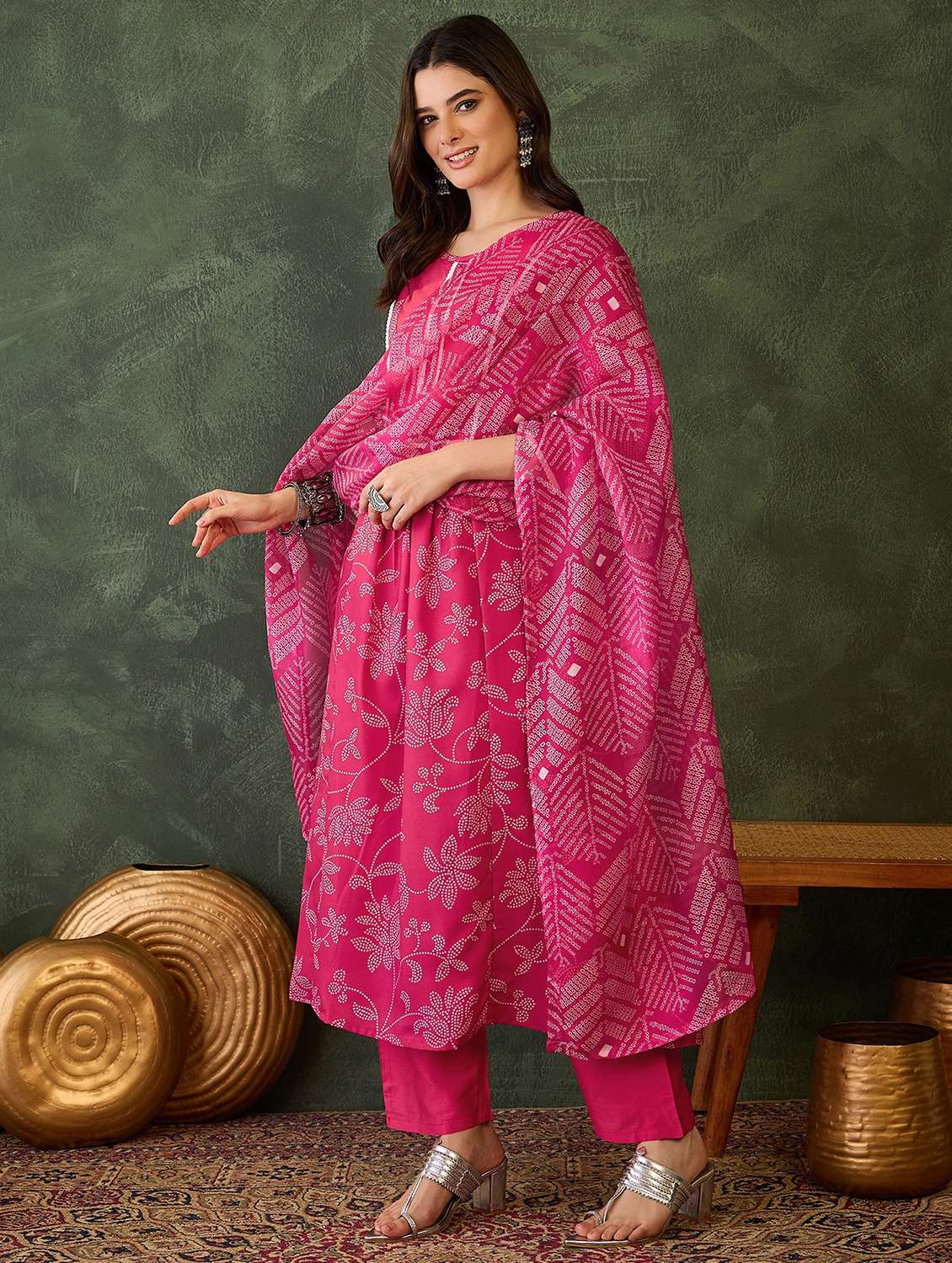 women printed three quarter sleeve kurta pant with dupatta set - 22481752 -  Standard Image - 3