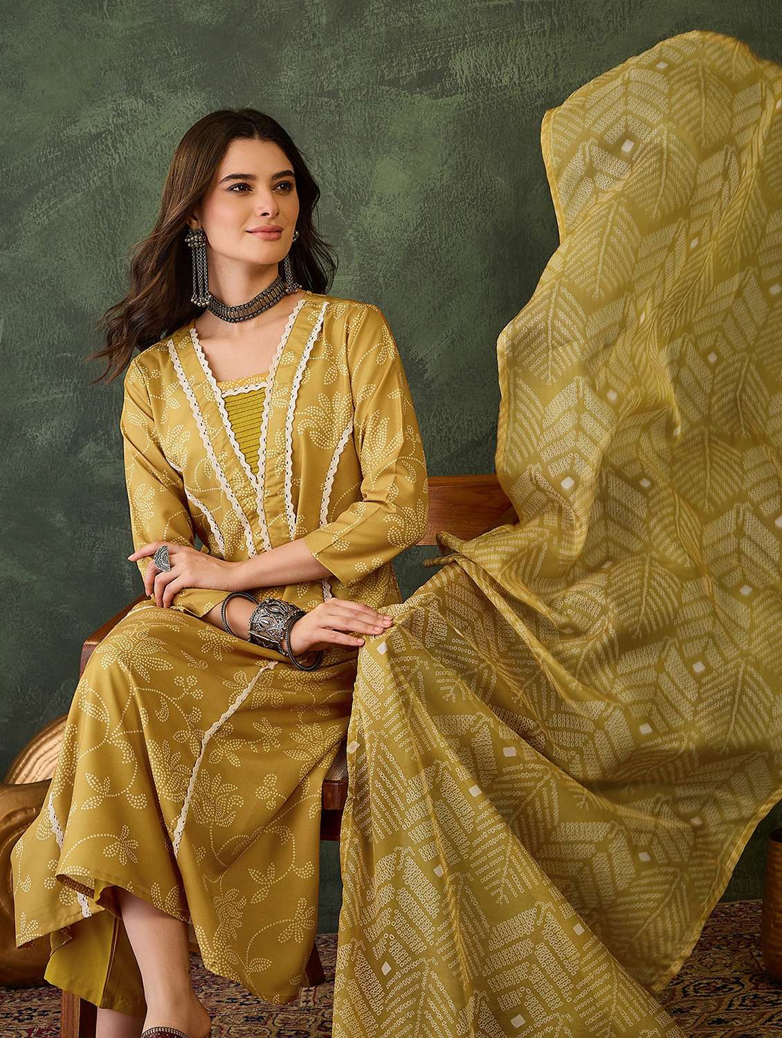 women printed three quarter sleeve kurta pant with dupatta set - 22481753 -  Standard Image - 5