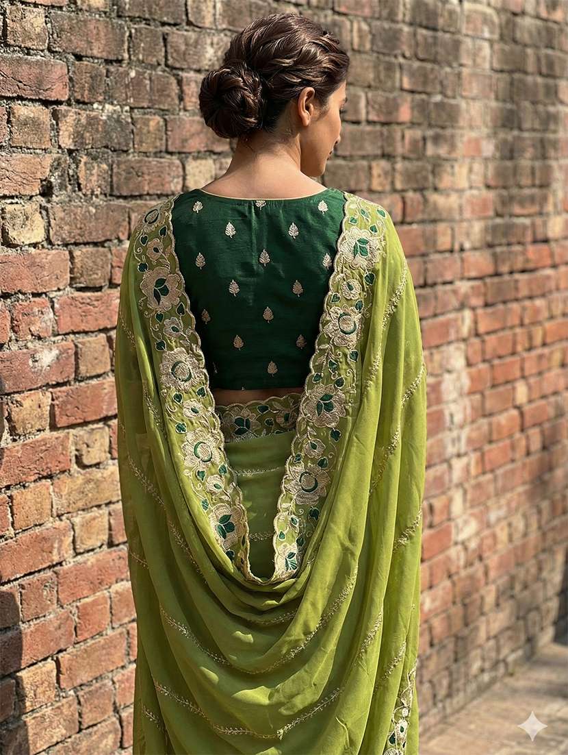 women solid with work embroidered saree with blouse - 22481759 -  Standard Image - 3