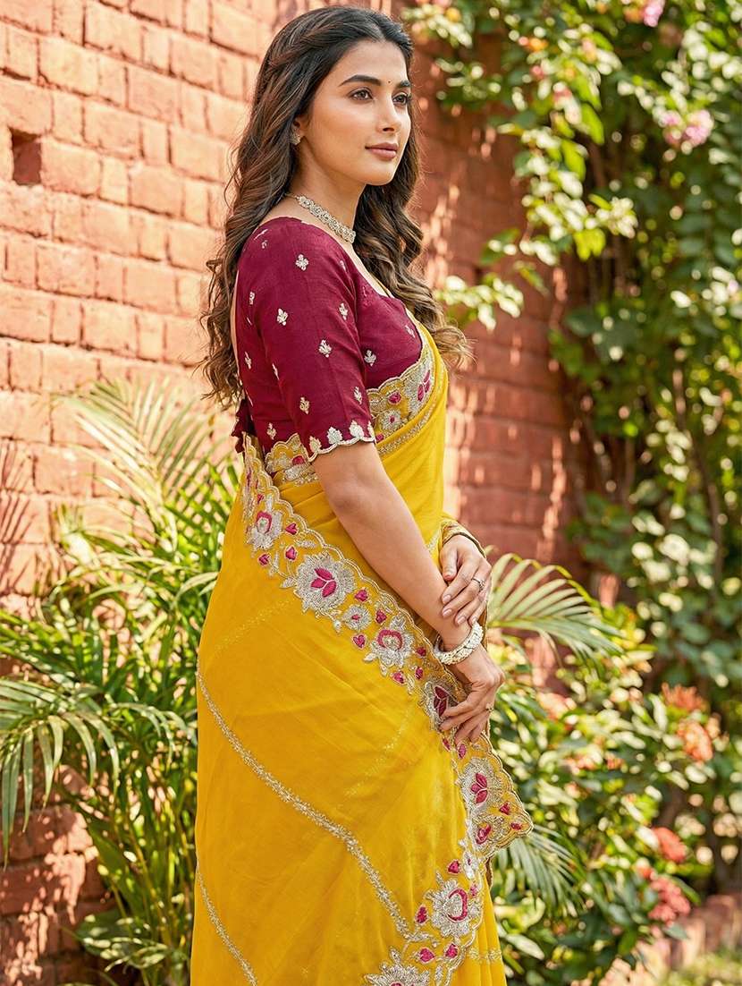 women solid with work embroidered saree with blouse - 22481764 -  Standard Image - 3