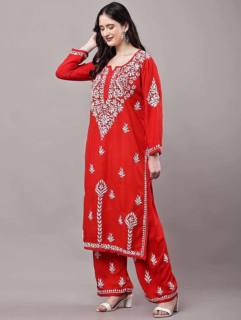 women solid with work long sleeve kurta palazzo set - 22485896 -  Standard Image - 3