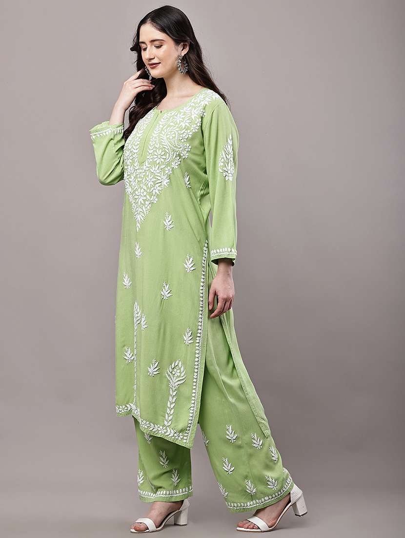 women solid with work long sleeve kurta palazzo set - 22485897 -  Standard Image - 3